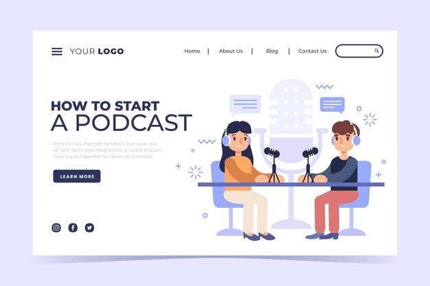 Vector gratuito plantilla de página de destino de podcast