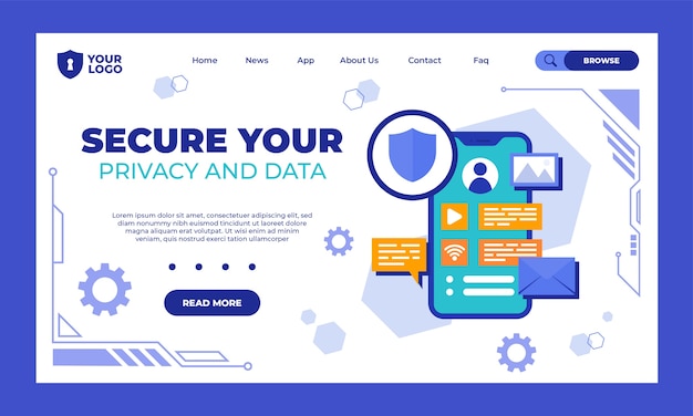 Plantilla de página de destino de privacidad de datos de diseño plano