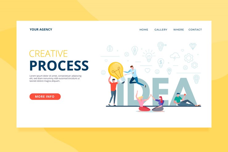 Vector gratuito plantilla de página de destino del proceso creativo