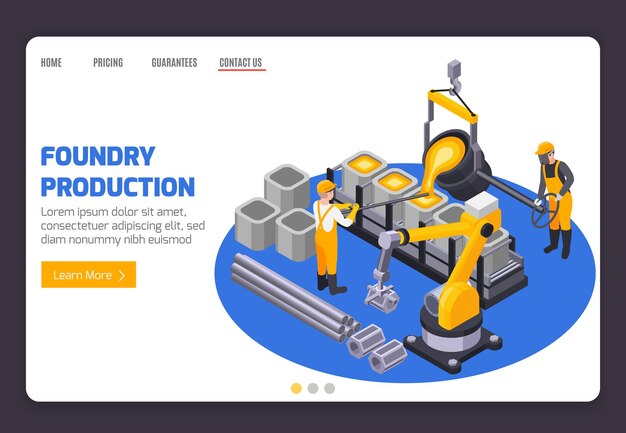 Plantilla de página de destino de producción de fundición