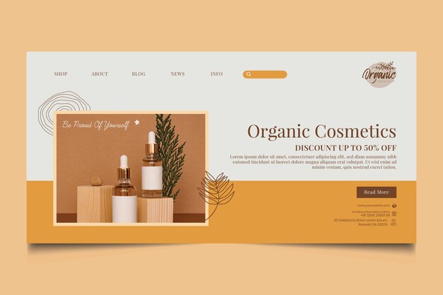 Vector gratuito plantilla de página de destino de productos cosméticos