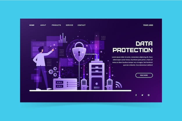 Vector gratuito plantilla de página de destino de protección de datos