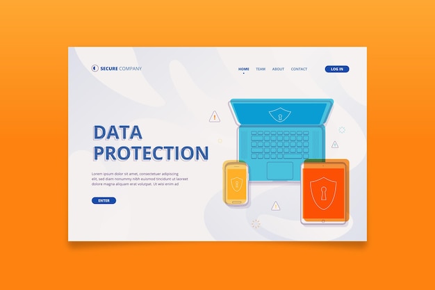 Vector gratuito plantilla de página de destino de protección de datos