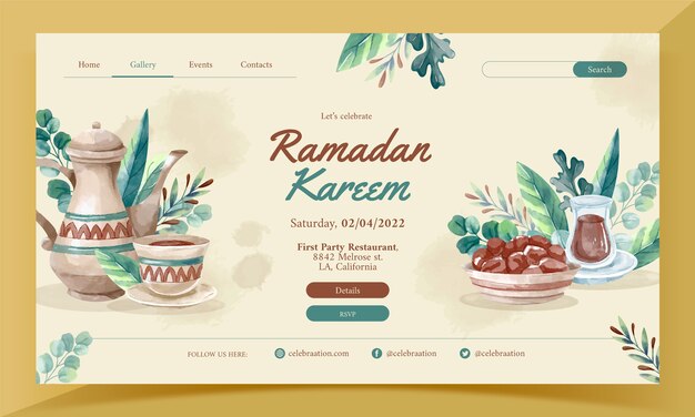 Plantilla de página de destino de ramadán de acuarela