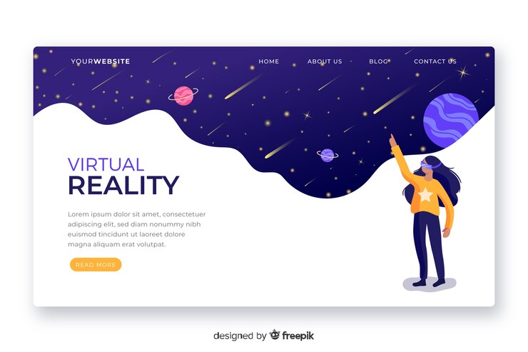 Vector gratuito plantilla de página de destino de realidad virtual