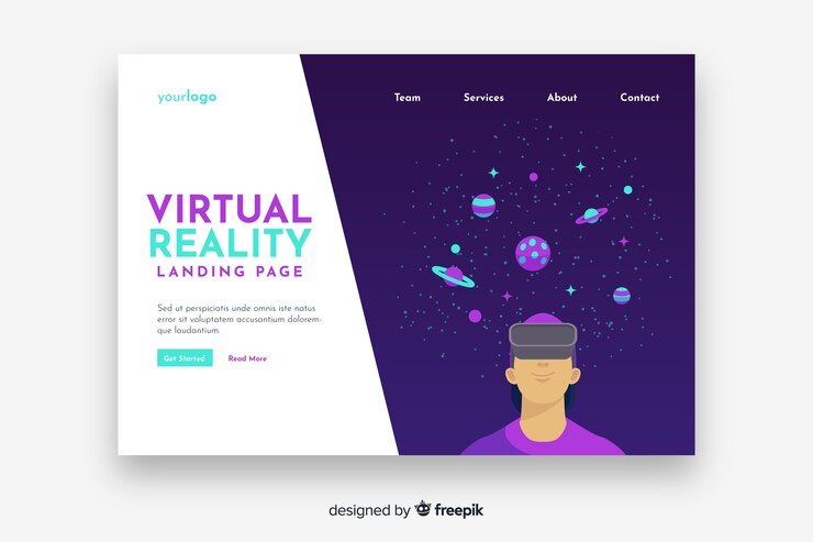 Vector gratuito plantilla de página de destino de realidad virtual