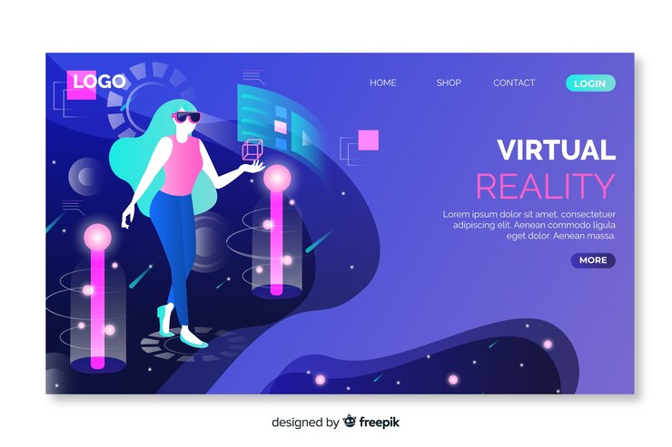 Vector gratuito plantilla de página de destino de realidad virtual