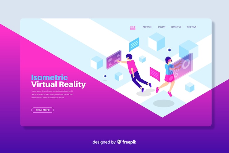 Vector gratuito plantilla de página de destino de realidad virtual