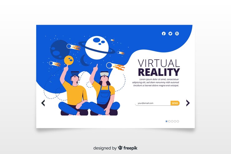 Vector gratuito plantilla de página de destino de realidad virtual