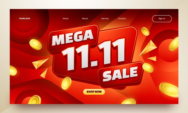 Plantilla de página de destino realista para las ventas del día de solteros del 11.11