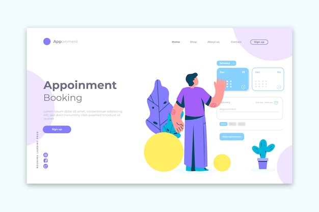 Vector gratuito plantilla de página de destino con reserva de cita