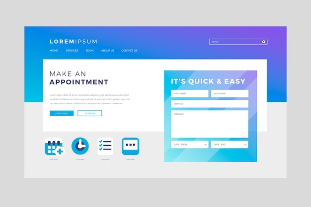 Vector gratuito plantilla de página de destino de reserva de citas