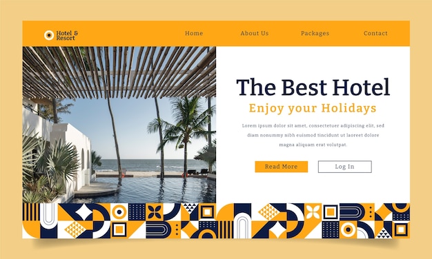 Vector gratuito plantilla de página de destino de resort de hotel de diseño plano