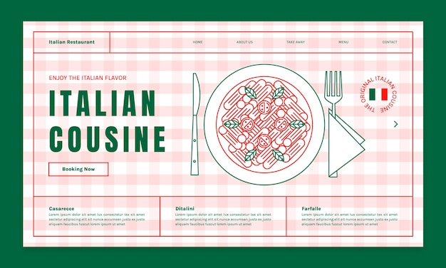 Vector gratuito plantilla de página de destino para restaurante de comida italiana tradicional