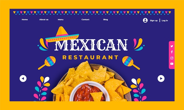 Vector gratuito plantilla de página de destino de restaurante de comida mexicana plana