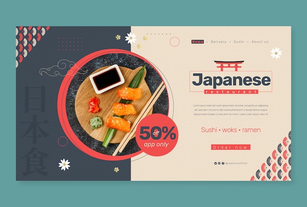 Vector gratuito plantilla de página de destino de restaurante japonés plano