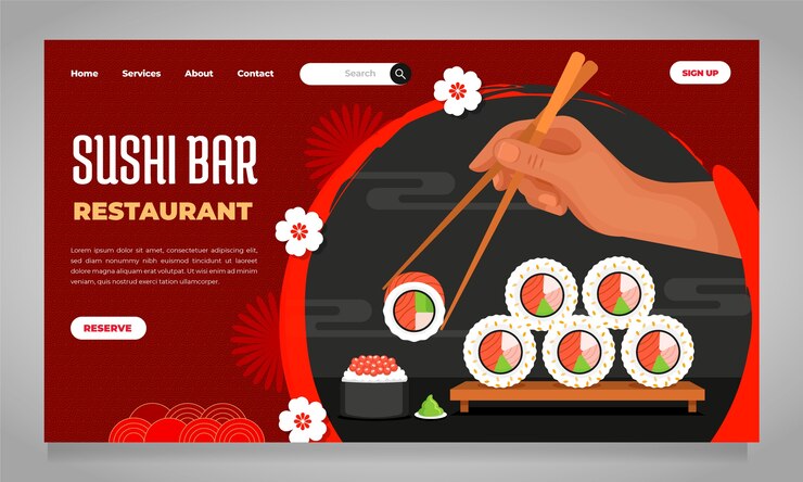 Vector gratuito plantilla de página de destino de restaurante japonés plano