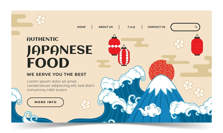 Vector gratuito plantilla de página de destino de restaurante japonés plano