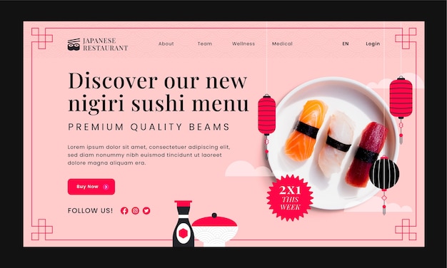 Vector gratuito plantilla de página de destino de restaurante japonés