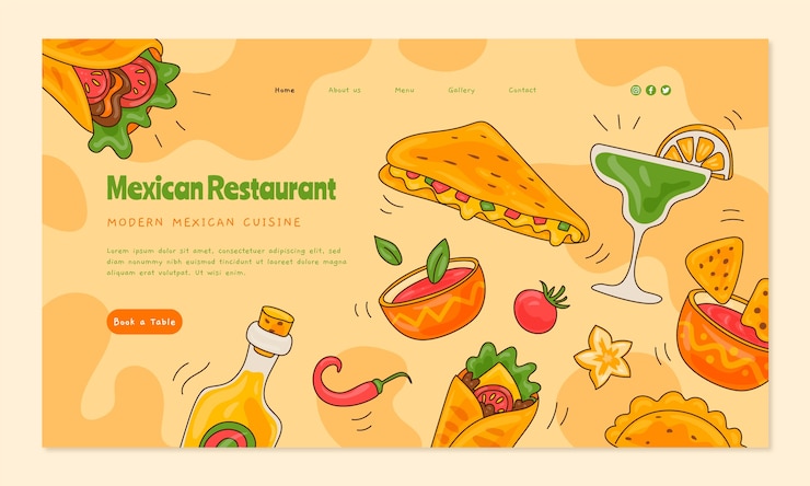 Vector gratuito plantilla de página de destino de restaurante mexicano dibujada a mano