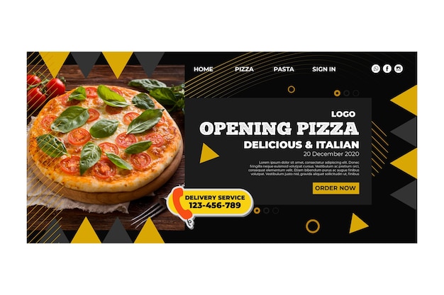 Vector gratuito plantilla de página de destino de restaurante de pizza