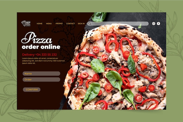 Vector gratuito plantilla de página de destino de restaurante de pizza