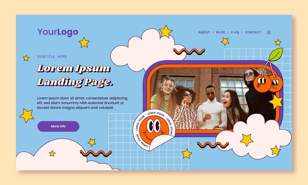 Plantilla de página de destino retro de diseño plano