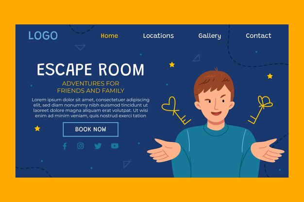 Plantilla de página de destino de sala de escape dibujada a mano