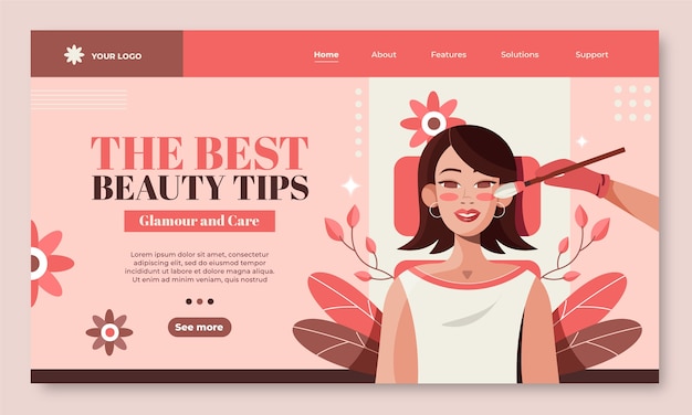 Vector gratuito plantilla de página de destino de salón de belleza plana