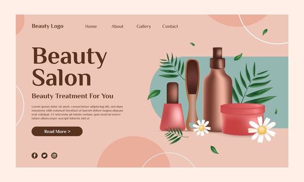 Plantilla de página de destino de salón de belleza realista