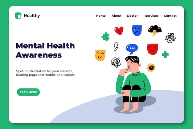 Plantilla de página de destino de salud mental dibujada a mano
