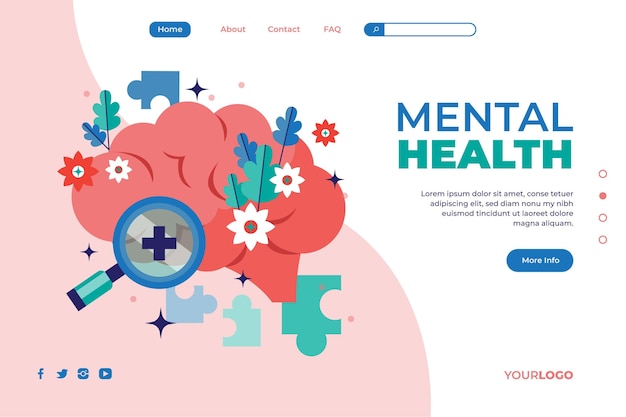 Vector gratuito plantilla de página de destino de salud mental plana