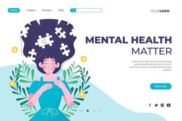 Vector gratuito plantilla de página de destino de salud mental plana