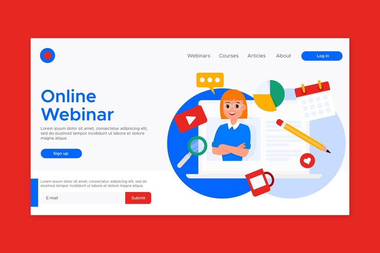 Vector gratuito plantilla de página de destino de seminario web con ilustraciones