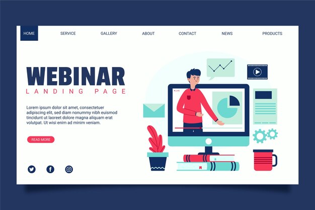 Plantilla de página de destino de seminario web ilustrada