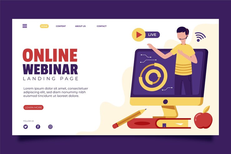 Vector gratuito plantilla de página de destino de seminario web