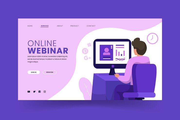 Vector gratuito plantilla de página de destino de seminario web