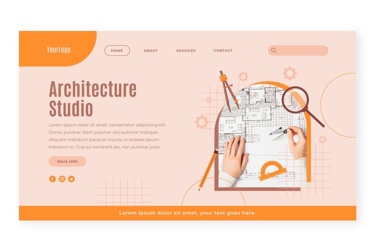 Vector gratuito plantilla de página de destino de servicio de arquitecto plano