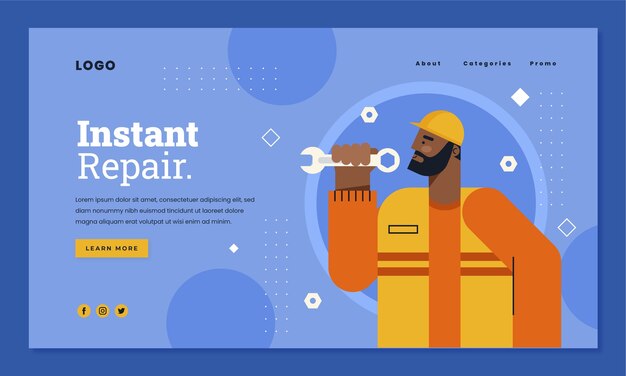Plantilla de página de destino de servicios de taller de reparación de automóviles planos