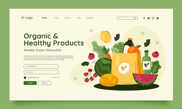 Plantilla de página de destino de supermercado dibujada a mano