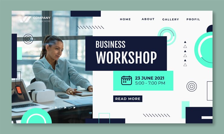 Vector gratuito plantilla de página de destino de taller de negocios de diseño plano