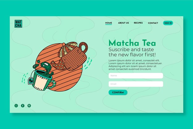 Vector gratuito plantilla de página de destino de té matcha