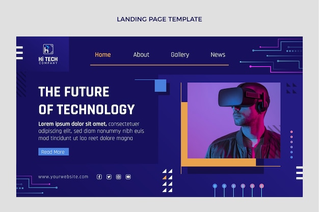 Vector gratuito plantilla de página de destino de tecnología de diseño plano