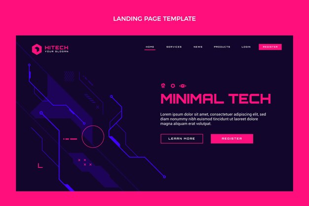 Plantilla de página de destino de tecnología mínima de diseño plano
