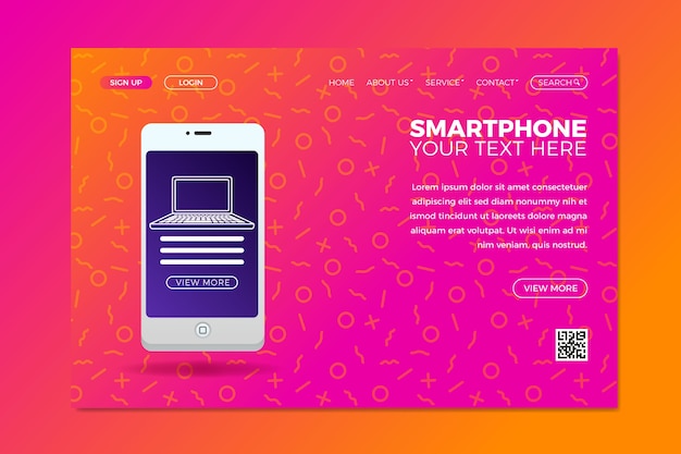 Vector gratuito plantilla de página de destino con teléfono inteligente