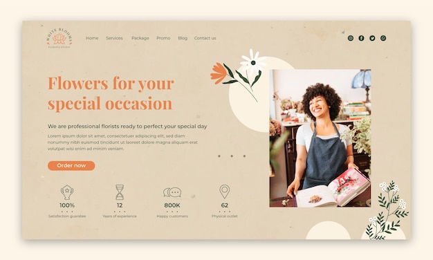 Vector gratuito plantilla de página de destino de trabajo de floristería mínima