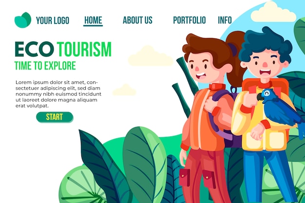 Vector gratuito plantilla de página de destino de turismo ecológico