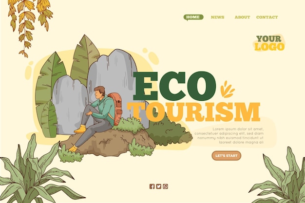 Vector gratuito plantilla de página de destino de turismo ecológico