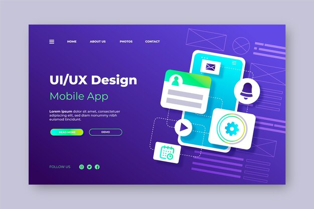 Plantilla de página de destino ui / ux de estilo degradado