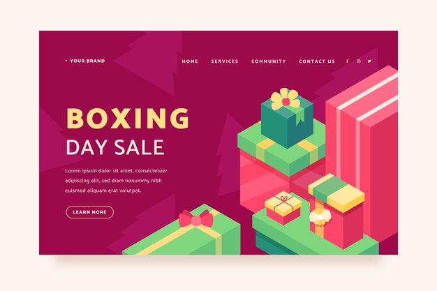 Plantilla de página de destino de venta de boxing day isométrica